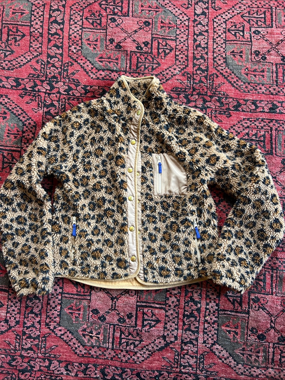 J. Crew Crew cuts Kids Leopard Print Sherpa Jacket - Tan/Black LIKE NEW size xl